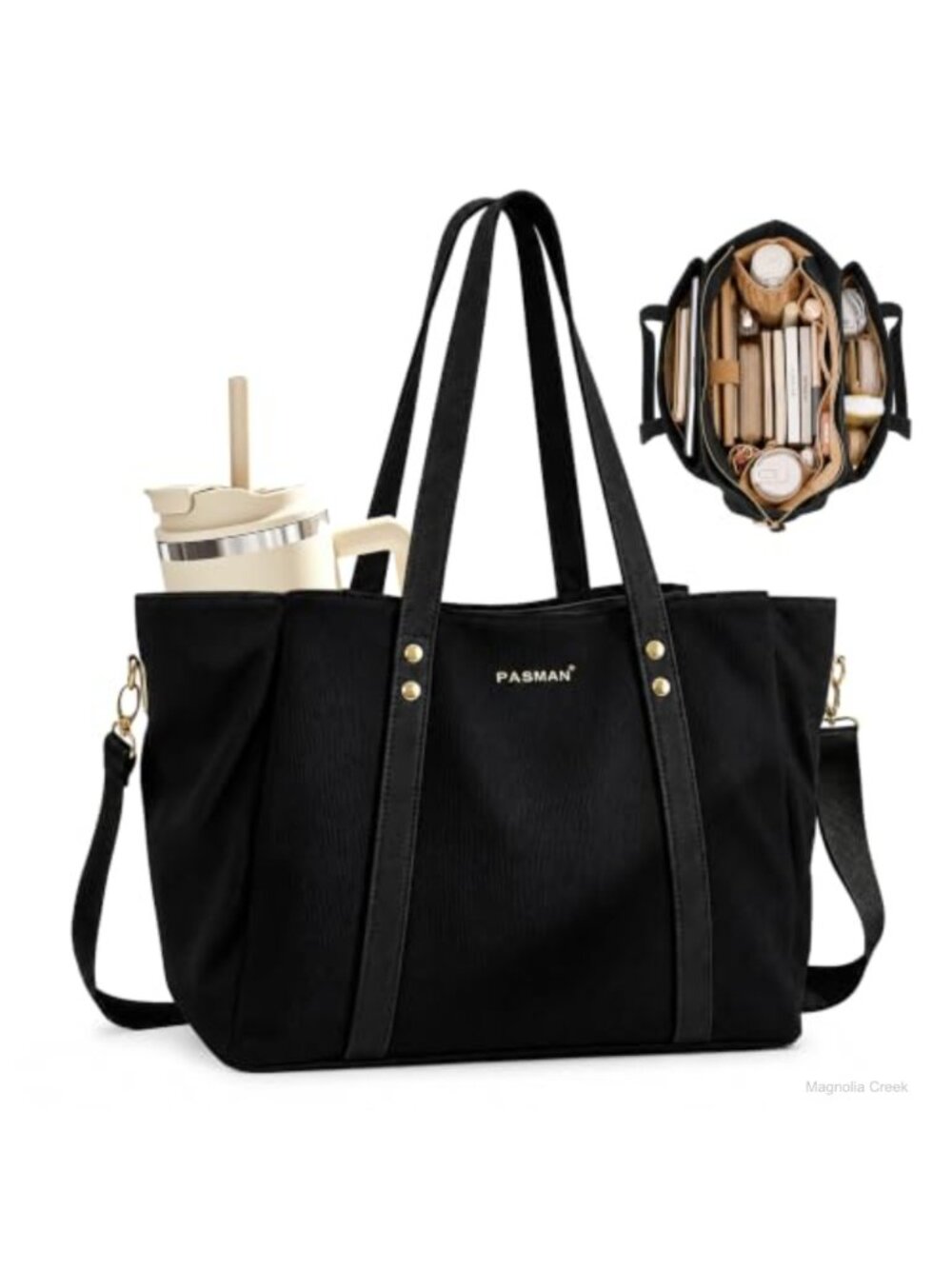 15.6" Laptop Tote Bag with Cup Holder Slouchy 3 Compartment Work Shoulder Bag